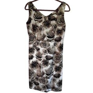 Kate Hill Women's Sleeveless Sheath Dress Rose Pattern Size 10